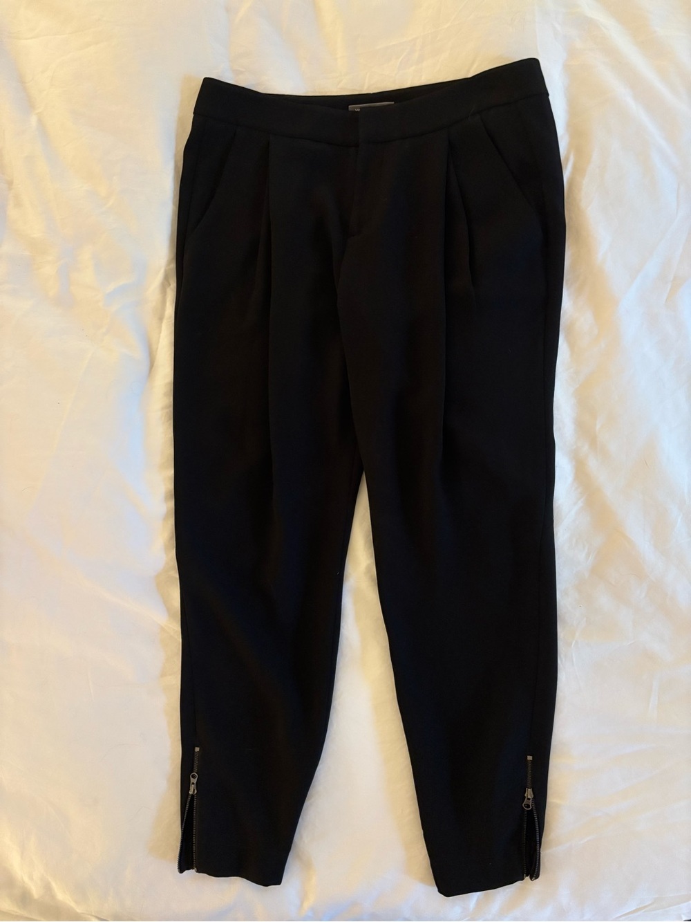 Vince Black Cropped Zip-Hem Tailored Pants
